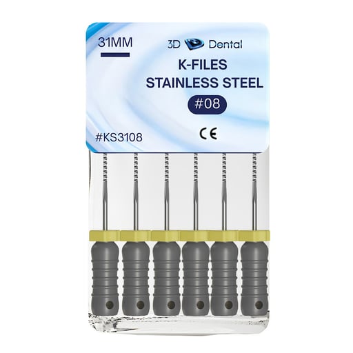 3D Endo Stainless Steel K-Files, 31mm, #08, 6/Pk