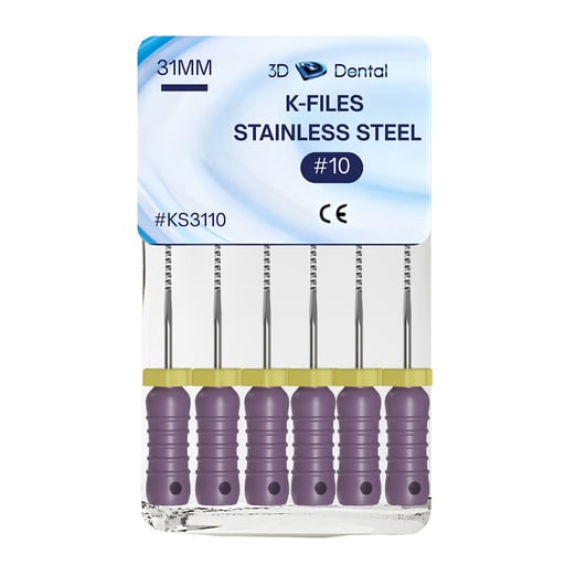 3D Endo Stainless Steel K-Files, 31mm, #10, 6/Pk
