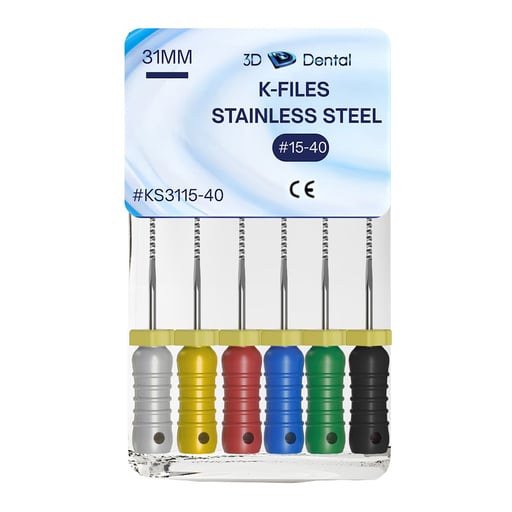 3D Endo Stainless Steel K-Files, 31mm, #15-#40, 6