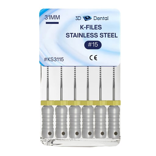 3D Endo Stainless Steel K-Files, 31mm, #15, 6/Pk