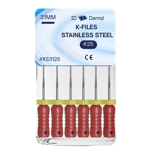 3D Endo Stainless Steel K-Files, 31mm, #25, 6/Pk