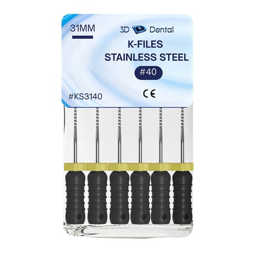 3D Endo Stainless Steel K-Files, 31mm, #40, 6/Pk