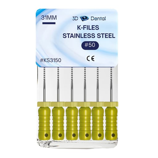 3D Endo Stainless Steel K-Files, 31mm, #50, 6/Pk
