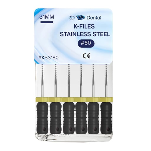 3D Endo Stainless Steel K-Files, 31mm, #80, 6/Pk