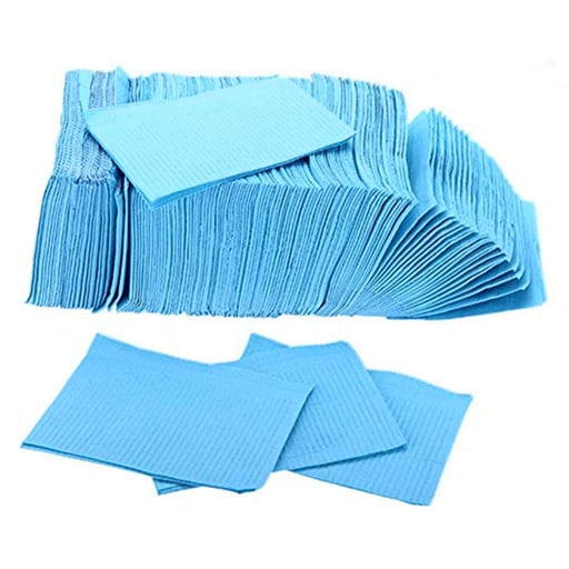 House Brand Blue 2-Ply Paper Patient Bibs, 13" x 