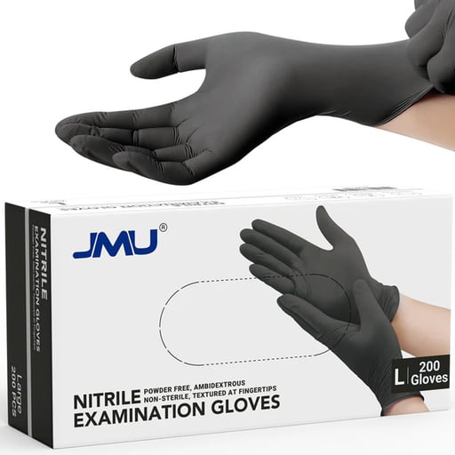 JMU Nitrile Examination Gloves, Powder-Free, Blac