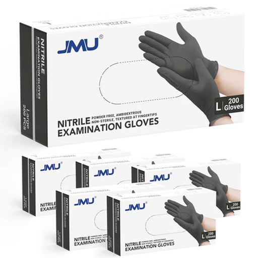 JMU Nitrile Examination Gloves, Powder-Free, Blac