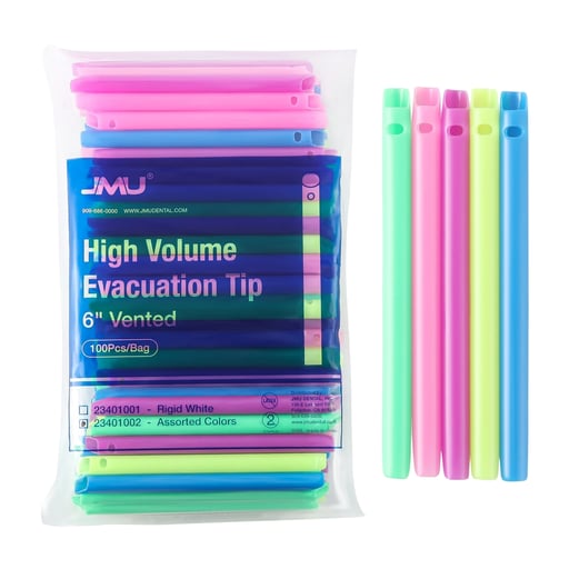 JMU 6" Disposable HVE Evacuator Tips, Assorted Co