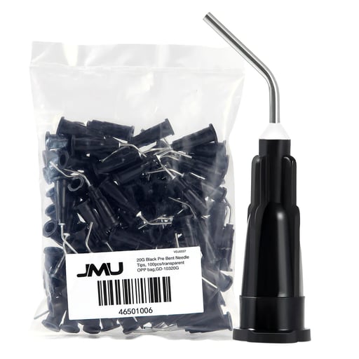 JMU Dental Pre Bent Needle Tips, 20ga, Black, 100