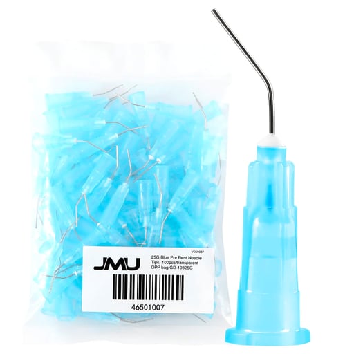 JMU Dental Pre Bent Needle Tips, 25ga, Blue, 100/