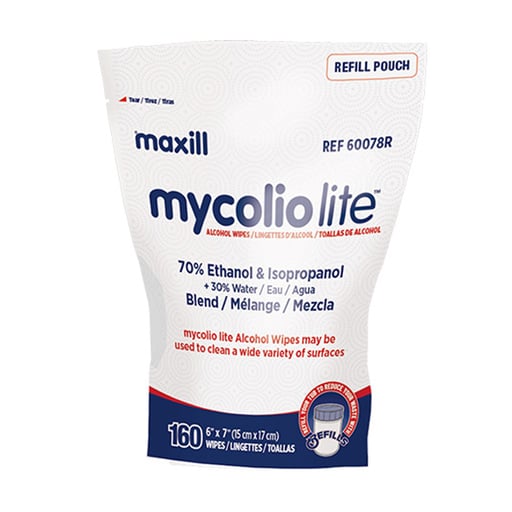 mycolio Lite 70% Alcohol Wipes, 160 Wipes/Refill 