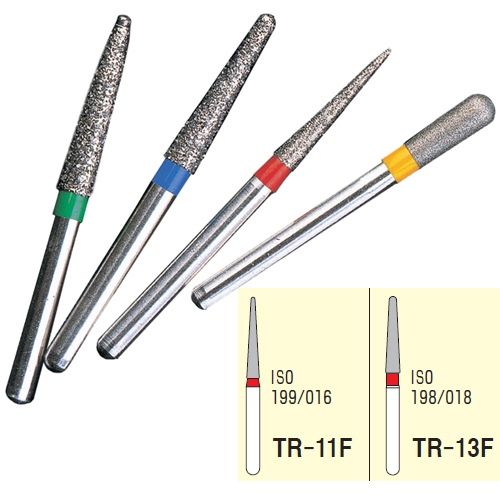 Osung FG TR-13 Taper Round End multi-use diamond burs, Fine