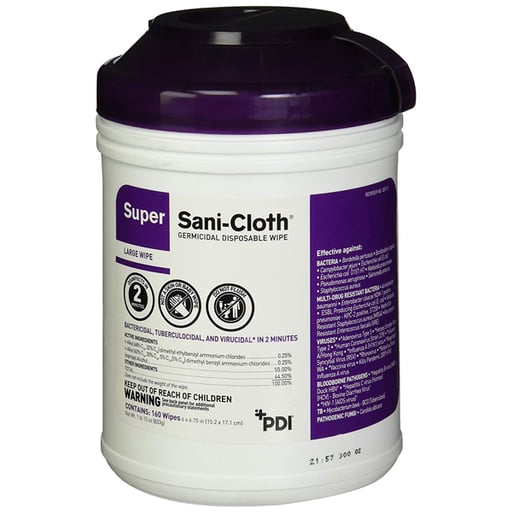 Super Sani-Cloth Large Wipes (6" x 6.75") 160/CAN