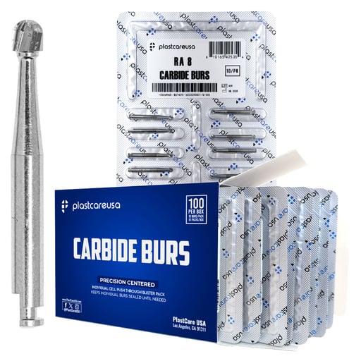 PlastCare USA RA #8 Round Carbide Bur, 100/Pk