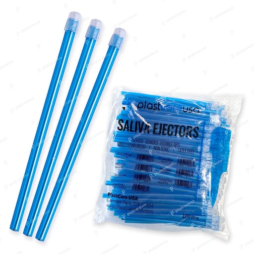 PlastCare USA Saliva Ejectors, Blue Body/Clear Ti