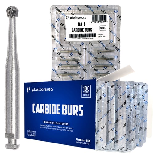 PlastCare USA RA #6 Round Carbide Bur, 100/Pk