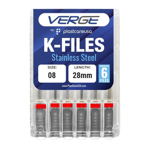 VERGE 28 mm Endo K Files, Stainless Steel, #8 Gre