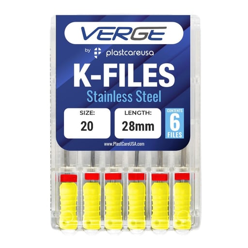 VERGE 28 mm Endo K Files, Stainless Steel, #20 Ye