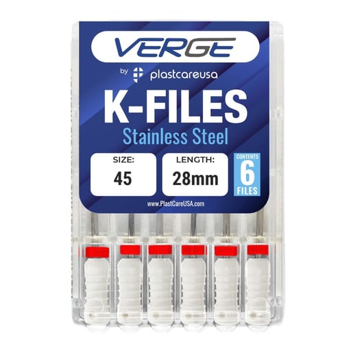 VERGE 28 mm Endo K Files, Stainless Steel, #45 Wh
