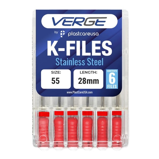 VERGE 28 mm Endo K Files, Stainless Steel, #55 Re