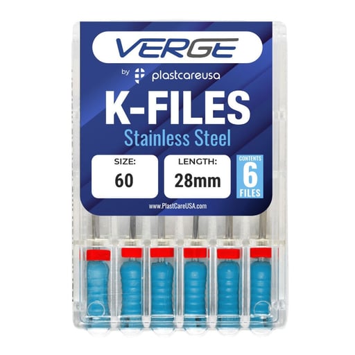 VERGE 28 mm Endo K Files, Stainless Steel, #60 Bl