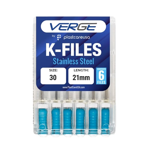 VERGE 21mm Endo K Files, Stainless Steel, #30 Blu