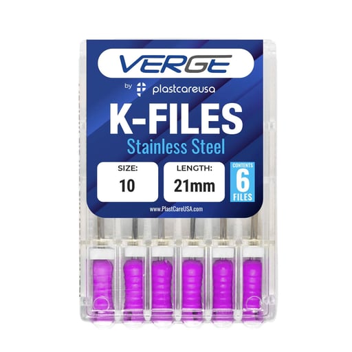 VERGE 21mm Endo K Files, Stainless Steel, #10 Pur