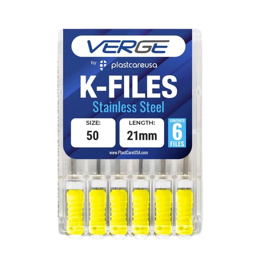 VERGE 21mm Endo K Files, Stainless Steel, #50 Yel