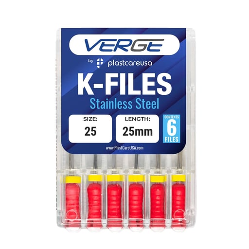 VERGE 25mm Endo K Files, Stainless Steel, #25 Red