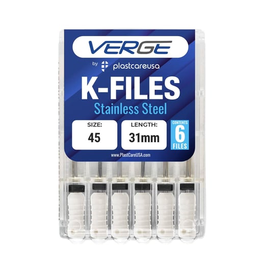 VERGE 31mm Endo K Files, Stainless Steel, #45 Whi
