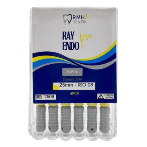 RayEndo Pro Stainless Steel H-Files, 25mm, #08, 6