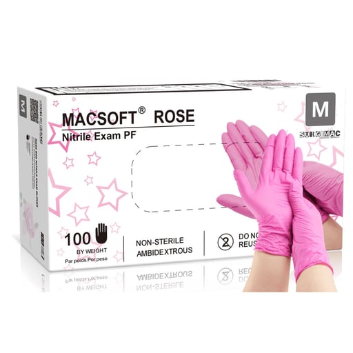 MacSoft Powder-Free Nitrile Exam Glove, Rose Pink