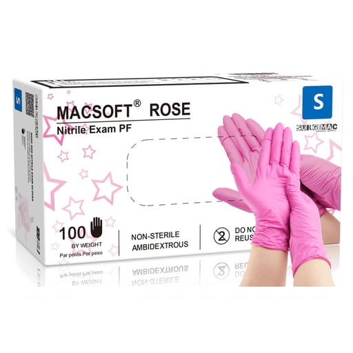 MacSoft Powder-Free Nitrile Exam Glove, Rose Pink