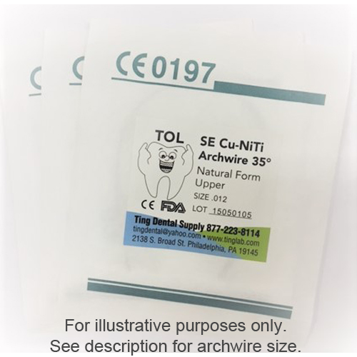 TOL Copper 35 Cu-NiTi Archwire - 0.016 x 0.025 Natural Form (Rectangular) Lower 5pcs/pkg. FDA
