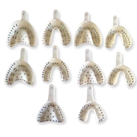 TOL #4 Medium Lower Arch Creme Perforated Plastic Impression Trays, 12/Pk, Disposable, Ortho Model