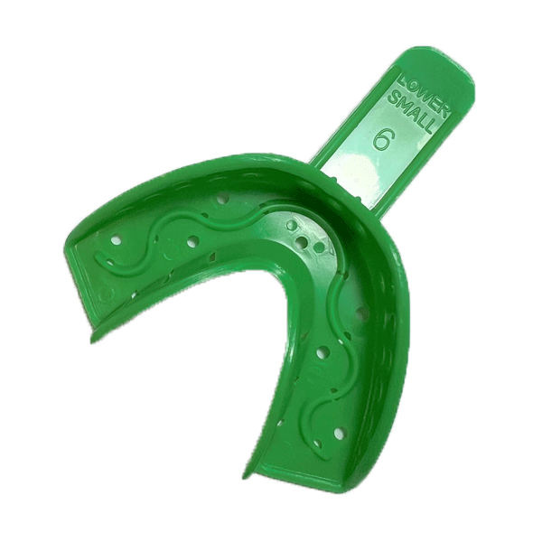TOL #6 Small Lower Arch Green Perforated Plastic Impression Trays, 12/Pk, Disposable, Spacer Model