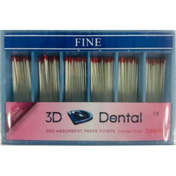 3D Dental FINE Absorbent Paper Points, 200/Bulk Pack. White, Hand