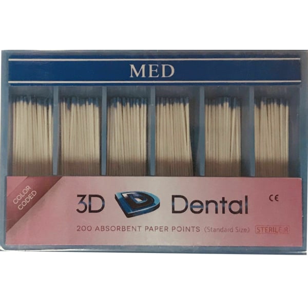 3D Dental MEDIUM Absorbent Paper Points, 200/Bulk Pack. White, Hand Rolled firmly for extra