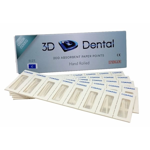 3D Dental COARSE Absorbent Paper Points, Cell Pack, 200/Pk. White, Hand Rolled firmly for extra