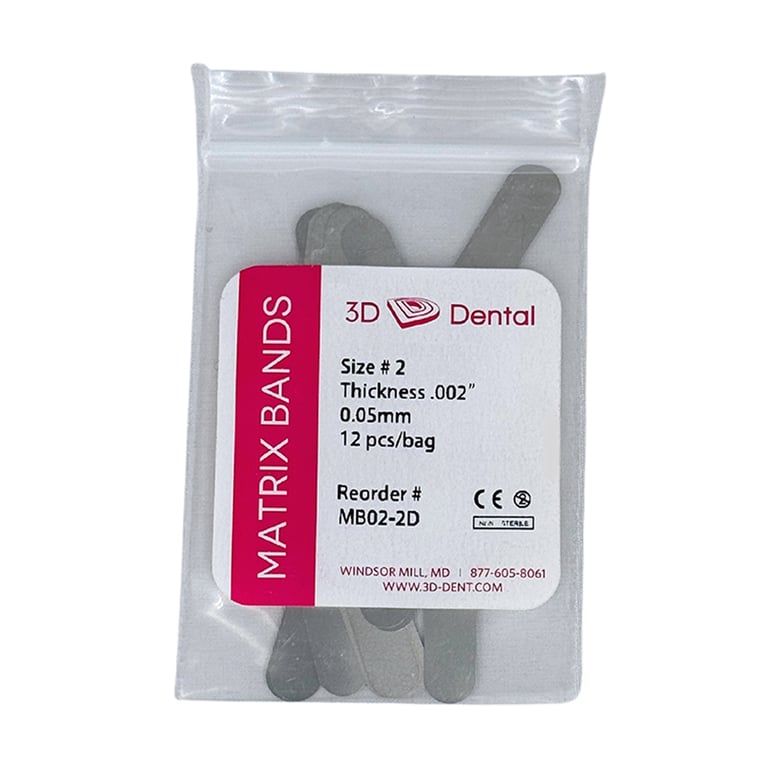 3D Dental #2 Tofflemire Type Matrix Bands, .002 Gauge, 12/Pk. 0.05mm thickness, precisely stamped
