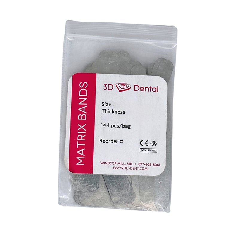 3D Dental #2 Tofflemire Type Matrix Bands, .002 Gauge, 144/Pk. 0.05mm thickness, precisely stamped