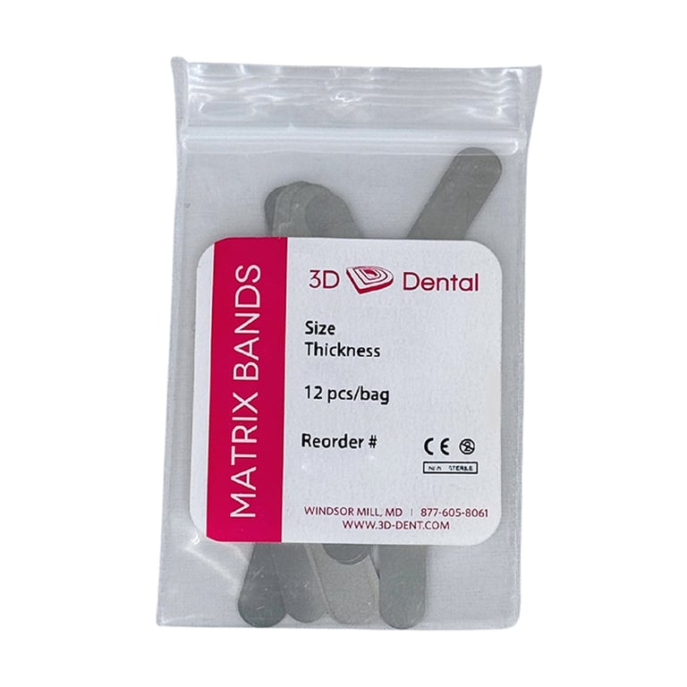 3D Dental #3 Tofflemire Type Matrix Bands, .0015 Gauge, 12/Pk. Precisely stamped bands