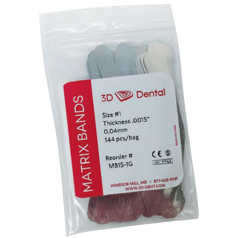 3D Dental Tofflemire-Type Matrix Bands, Size #1, 144/Pk. Thickness 0.0015", Width 0.04mm