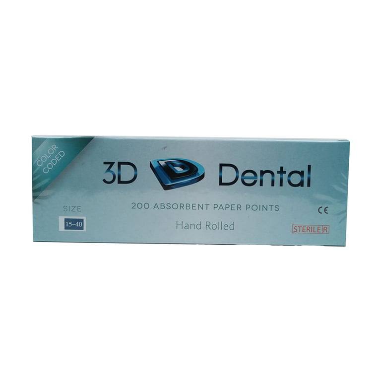 3D Endo Absorbent Paper Points, #15-40, 200/Pk. Hand rolled for extra absorbency, rolled firmly