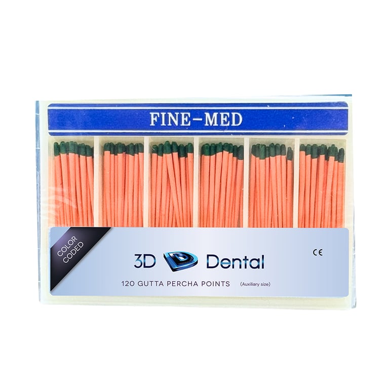 3D Endo Gutta Percha Points, Bulk, Fine/Medium, 120/Pk. Radiopaque root canal obturating points