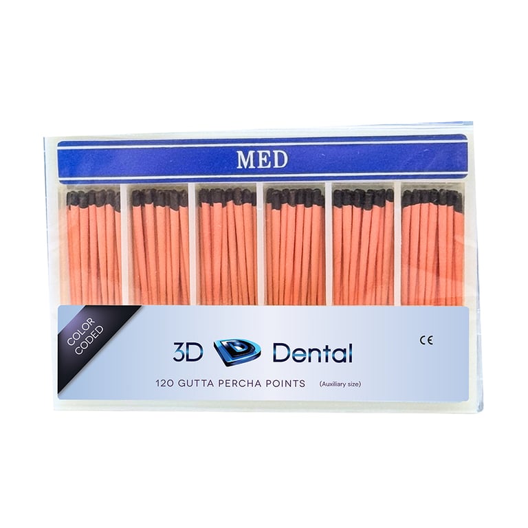 3D Endo Gutta Percha Points, Bulk, Medium, 120/Pk. Radiopaque root canal obturating points