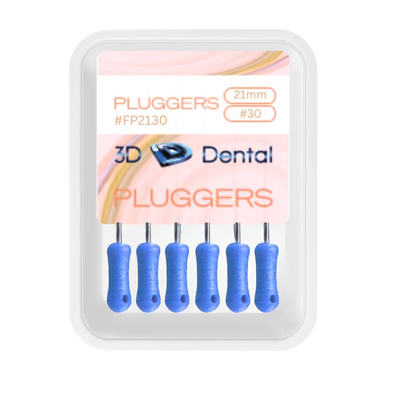 3D Endo Stainless Steel Finger Pluggers, 21 mm, #30, 6/Pk. Standardized sizes with ISO taper