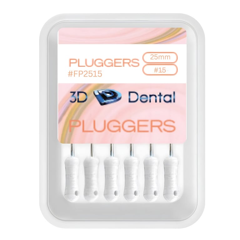 3D Endo Stainless Steel Finger Pluggers, 25 mm, #15, 6/Pk. Standardized sizes with ISO taper