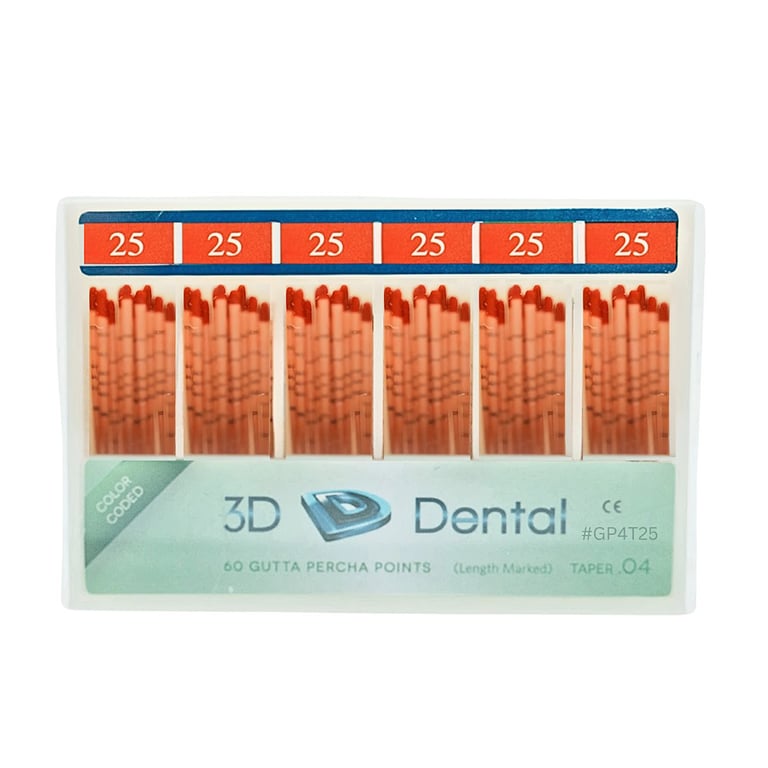 3D Endo Gutta Percha Points, #25, Taper Size 0.04, 60/Pk. Radiopaque root canal obturating points