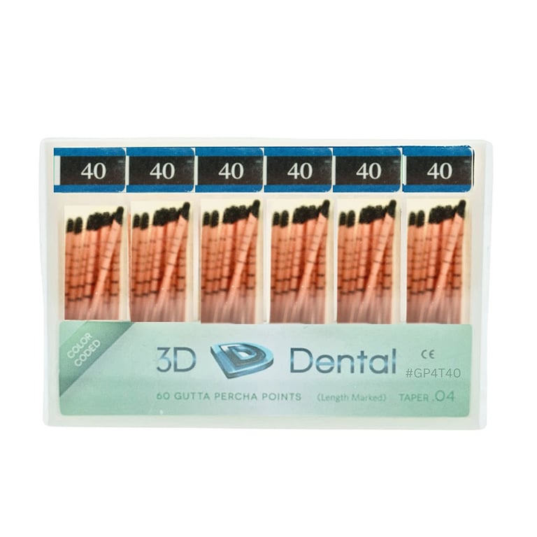 3D Endo Gutta Percha Points, #40, Taper Size 0.04, 60/Pk. Radiopaque root canal obturating points